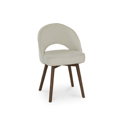 Marilyn Light Beige Boucle Dining Chair - Set of 2 - Coffee Brown Mango Wood Legs - Laura James 