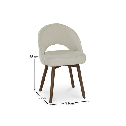 Marilyn Light Beige Boucle Dining Chair - Set of 2 - Coffee Brown Mango Wood Legs - Laura James 
