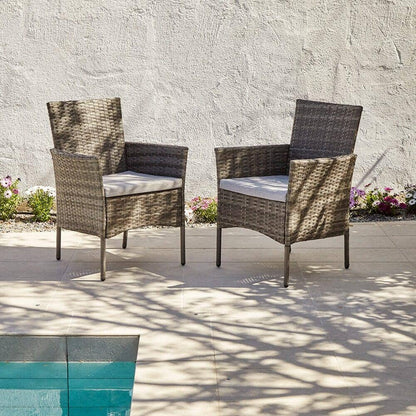 Marston 4 Seater Rattan Garden Dining Set with Cream Parasol - Grey - Polywood Top