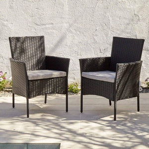 Kemble/Marston Black Rattan Dining Chairs - Set of 2 - Ash Grey Cushion
