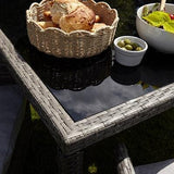Marston 4 Seater Rattan Garden Dining Set with Grey LED Premium Parasol - Grey - Glass Top
