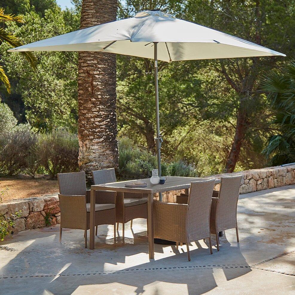 Marston 4 Seater Polywood Top Rattan Dining Set with Cream Parasol - Natural Brown