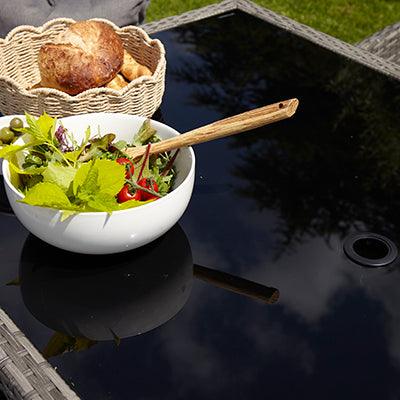 Marston 4 Seater Rattan Outdoor Dining Set with Grey LED Premium Parasol - Rattan Garden Furniture - Grey - Glass Top - Laura James