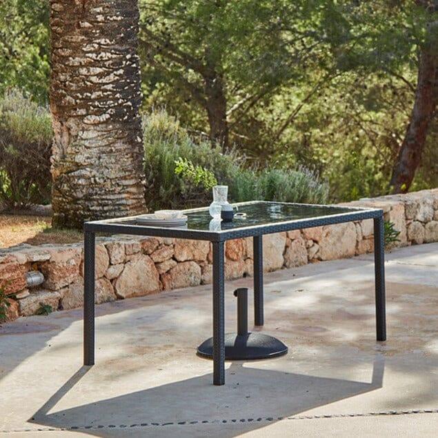 Marston 6 Seater Rattan Outdoor Dining Set - Rattan Garden Furniture - Black - Glass Top - Laura James