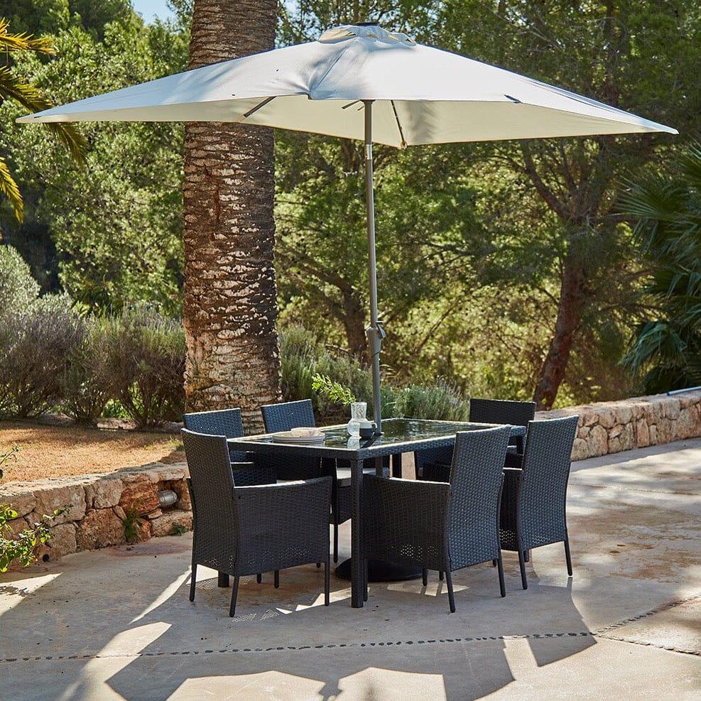 Marston 6 Seater Rattan Garden Dining Set Cream Parasol Glass Top