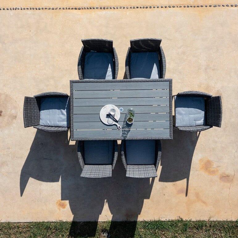 Marston 6 Seater Rattan Outdoor Dining Set with Grey LED Premium Parasol - Rattan Garden Furniture - Grey - Polywood Top - Laura James