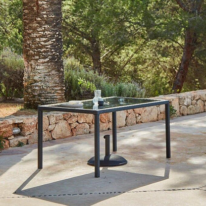 Marston 6 Seater Rattan Outdoor Dining Set with Grey Parasol - Rattan Garden Furniture - Black - Glass Top - Laura James