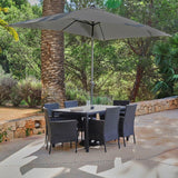 Marston 6 Seater Polywood Top Rattan Dining Set with Grey Parasol - Black