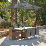 Marston 8 Seat Polywood Top Rattan Dining Set with Premium Grey Parasol - Natural Brown