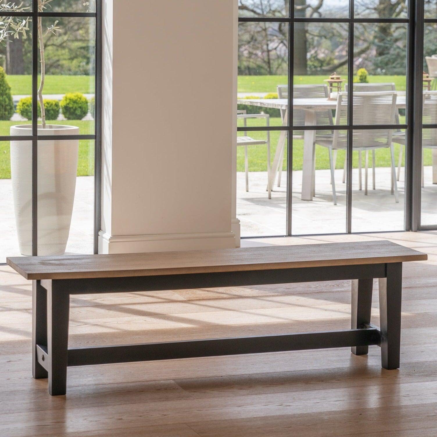 Matilda Wooden Dining Bench Chalked Mango and Black Laura James