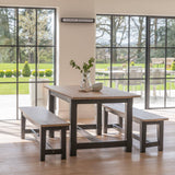 Matilda Rectangular Wooden Dining Table and Benches Set - Chalked Mango Wood and Black - Laura James