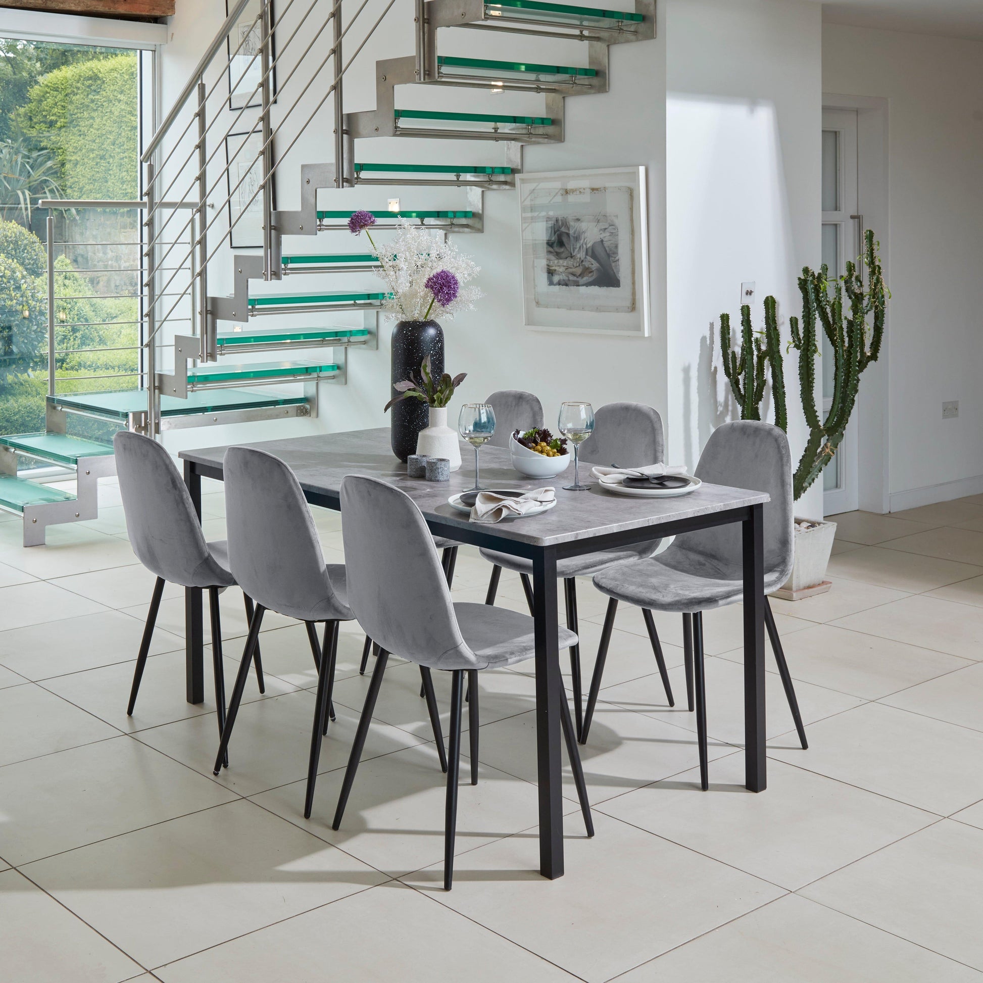 Milo Concrete Effect dining table - 6 seater - with black legs
