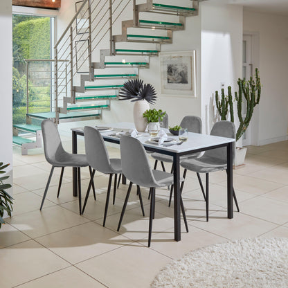 Milo Marble Dining Table Set - 6 Seater - Ellis Grey Dining Chairs with Black Legs