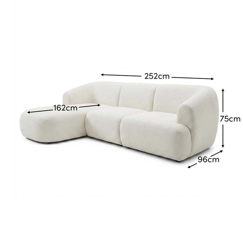 Nathalia Left Chaise Sofa - Chalk White Boucle - Laura James