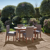 Oakley 4 Seater Wooden Extendable Round Garden Dining Table with 4 Rattan Dining Chairs - Laura James