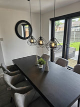 Amelia Black Extendable Dining Table Set - 6 Seater - Freya Grey Carver Chairs - Black Legs