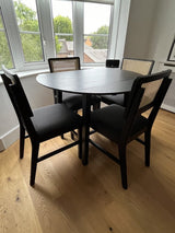 Charlie Black Dining Table Set - Round Drop Leaf - 4 Seater - Charlie Dining Chairs