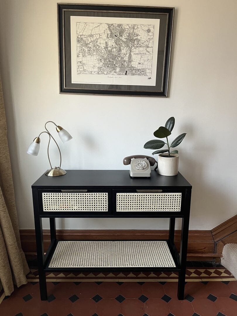 Charlie Console Table Cane Drawers Black Laura James