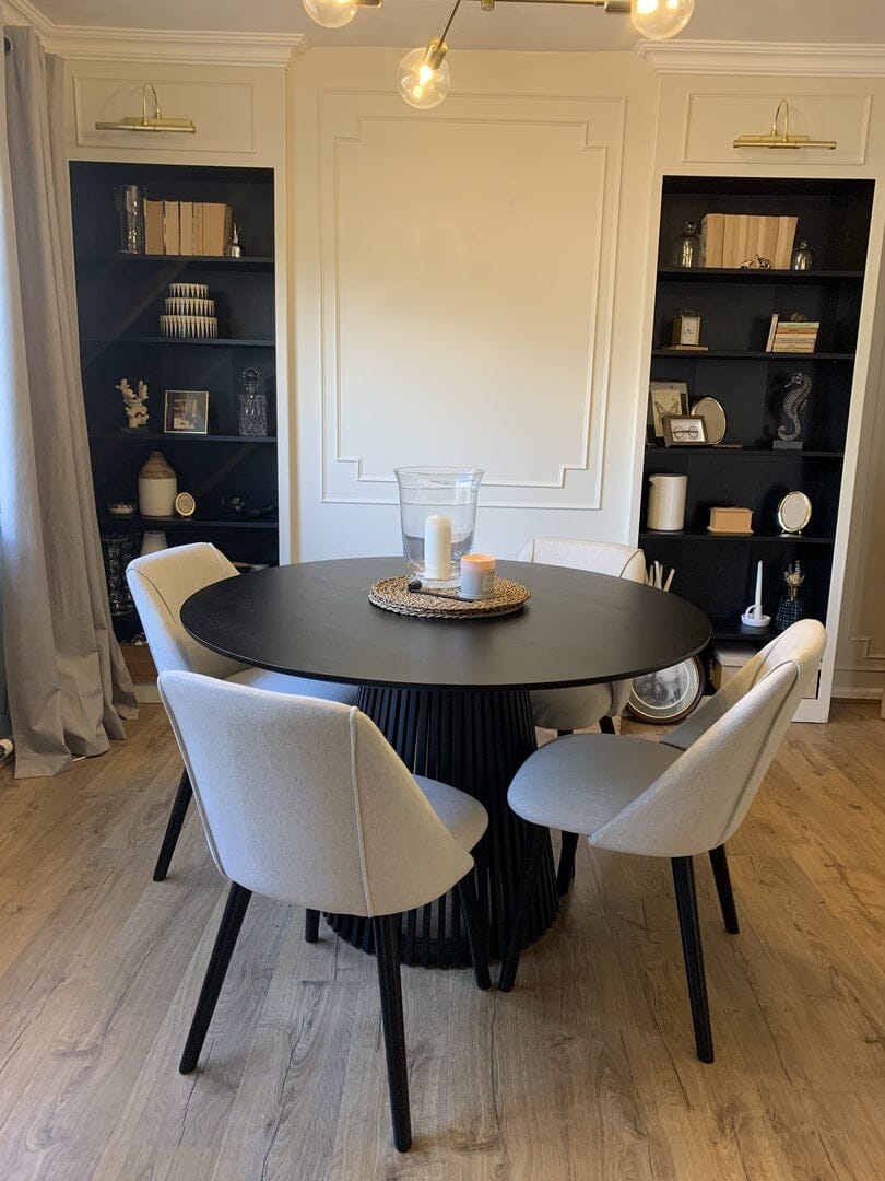 Willow Wooden Round Dining Set with Oatmeal Dining Chairs - Laura James
