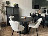 Willow Black Dining Table Set - 4 Seater - Freya Sand Dining Chairs - Black Oak Legs - Laura James 