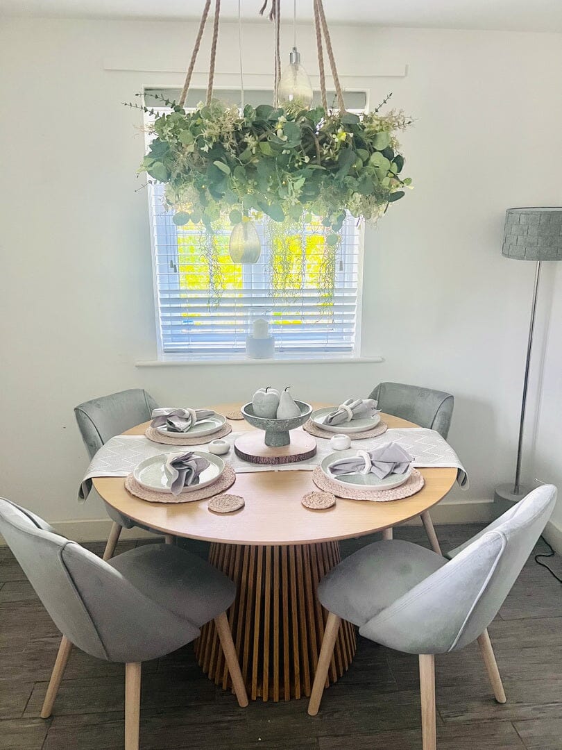 Willow Pale Oak Round Dining Set with Grey Dining Chairs Laura James