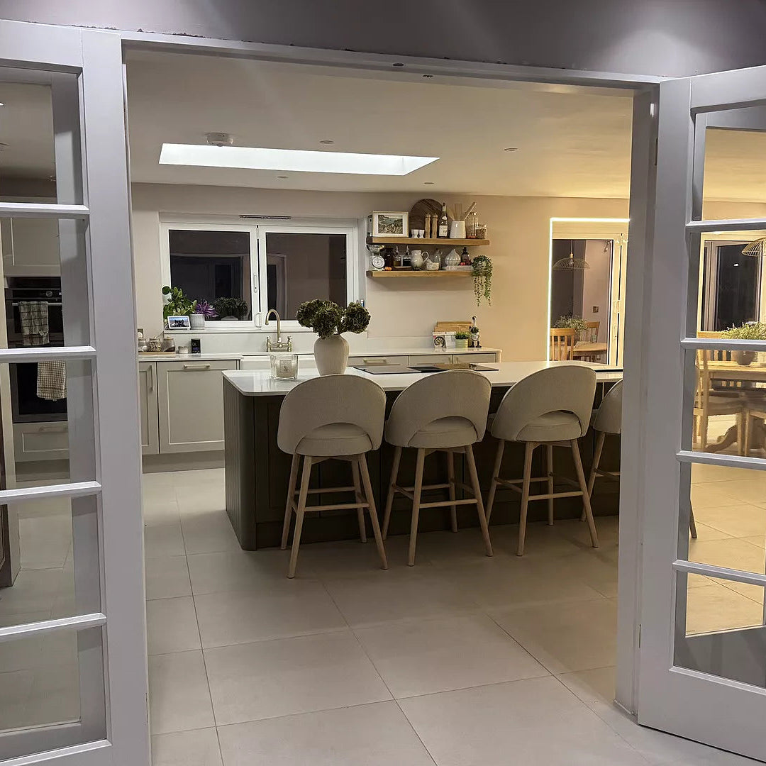 Marilyn Boucle Bar Stool - Whitewash Legs - Laura James