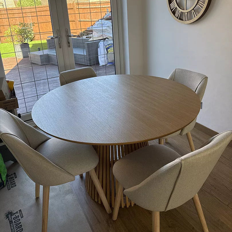 Willow Pale Oak  Dining Table Set - 4 Seater - Freya Sand Dining Chairs - Whitewash Legs - Laura James 