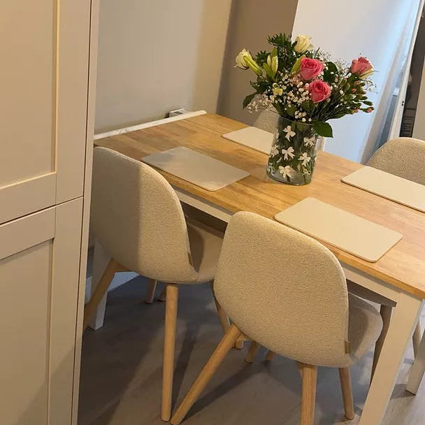 Ellis Light Beige Boucle Dining Chairs - Set of 2 - Whitewash Oak Legs - Laura James 