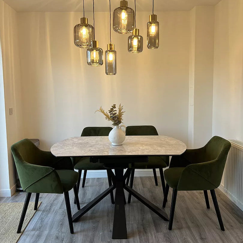 Freya Fern Green Armchairs - Set of 2 - Black Oak Legs - Laura James 