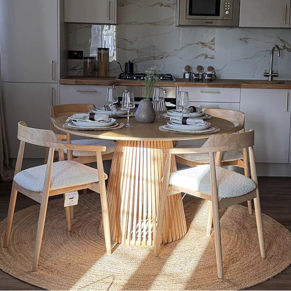 Carter Boucle Dining Armchairs - Set of 2 - Whitewash Oak Legs - Laura James 