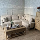 Brea Mink Taupe Right Corner Sofa with Whitewash Oak Legs - Laura James 