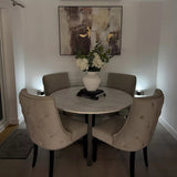 Clara Marble Effect Round Dining Table - Black Frame - Laura James 