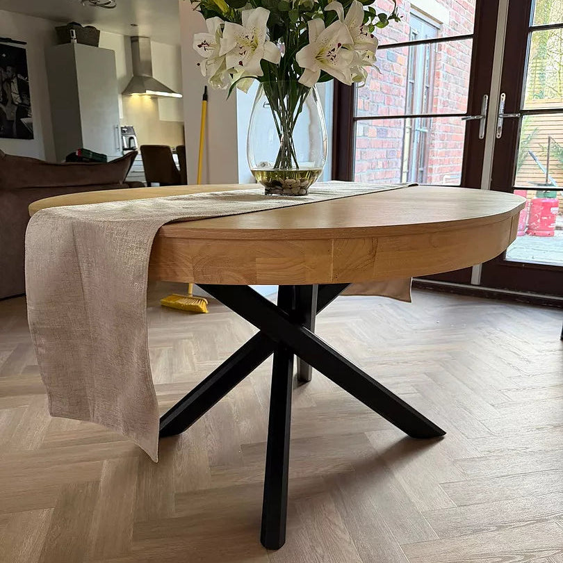 Amelia Pale Oak Extendable Dining Table - Black Legs - Laura James 