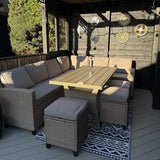 Aston 9 Seater Rattan Corner Sofa Set with Polywood Table Top - Natural Brown - Laura James 