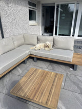 Shiva Garden Corner Sofa Set with Grey LED Premium Parasol - Stone