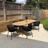 Willow 6 Seater Wooden Garden Dining Set with 6 Hali Black Rope Chairs - Laura James 