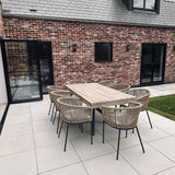 Amelia 8 Seater Wooden Garden Dining Set with 8 Hali Natural Chairs - Light Brushed Acacia with Black Legs - Laura James