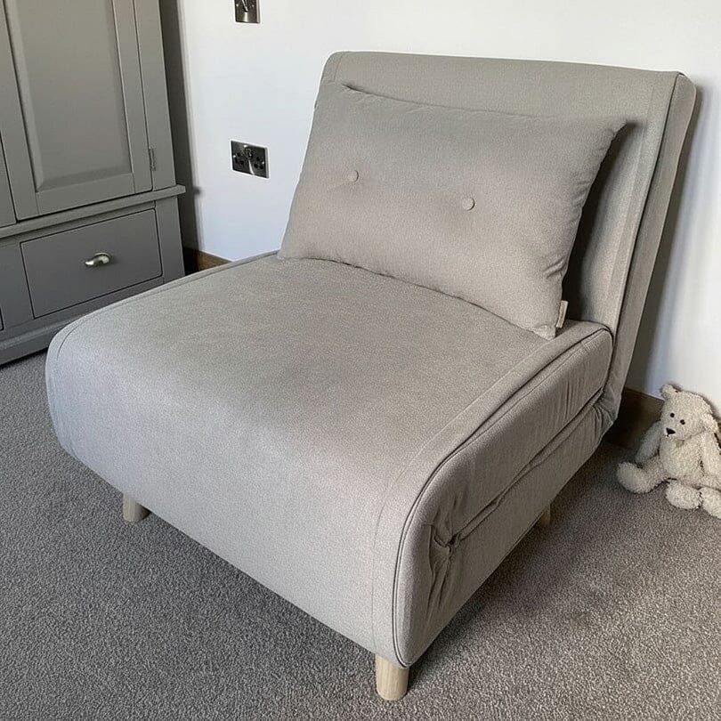 Una Single Sofa Bed -  Soft Beige with Pale Oak Legs - Laura James 