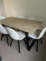 Atlas 6-Seater Chalked Mangowood Dining Table Set with Light Beige Boucle Dining Chairs - Laura James 