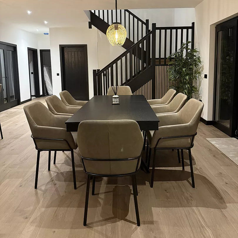 Reagan Almond Brown Vegan Leather Carver Chairs  - Set of 2 - Black Metal Legs