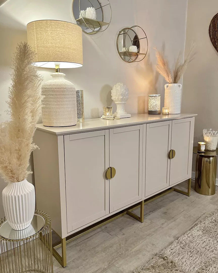 Ines 4 Door Large Sideboard - Taupe & Gold - Laura James 
