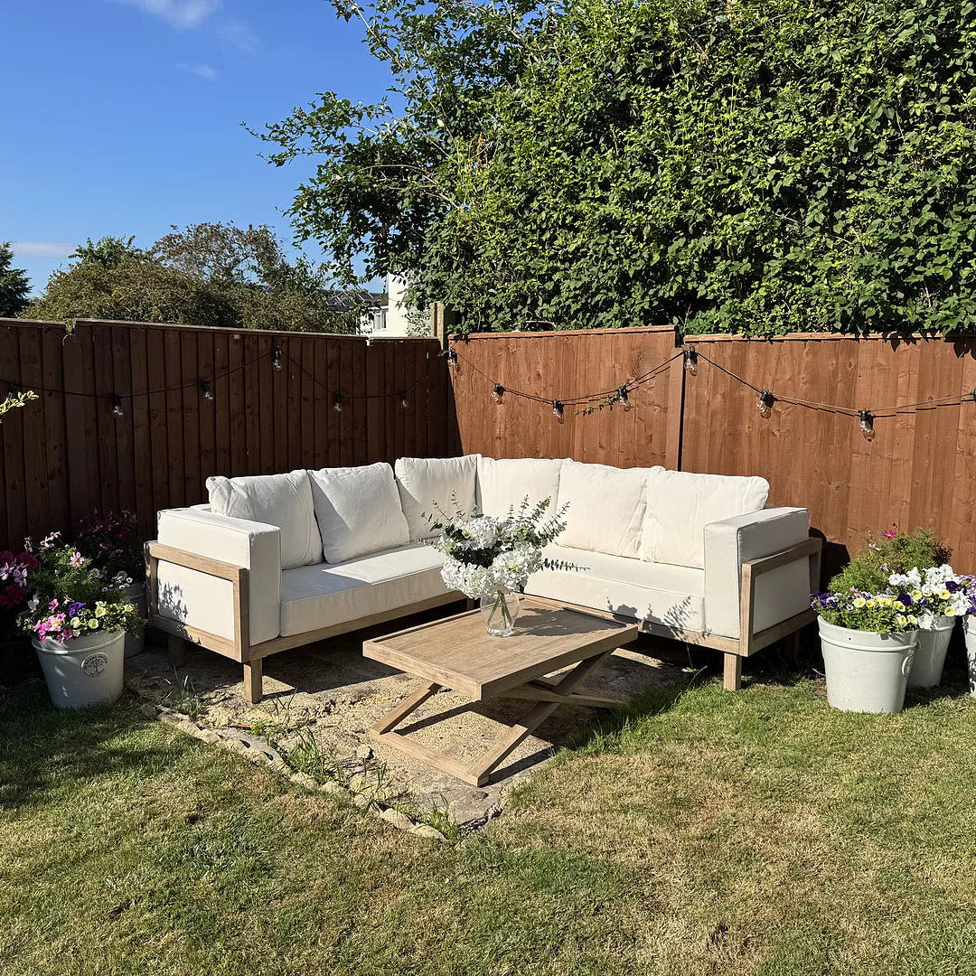 Akira 5 Seater Wooden Garden Corner Sofa with Akira Coffee Table - Laura James 