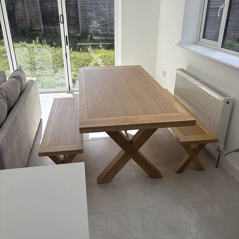 Charlotte 190cm Dining Table with 2 150cm Dining Benches - Pale Oak - Laura James 