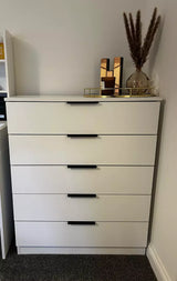 Essie Tall Chest of 5 Drawers - White - Laura James