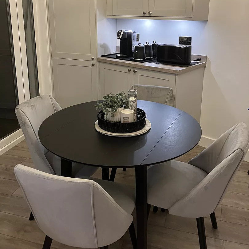 Charlie Black Round Dining Table - Drop Leaf - Laura James 