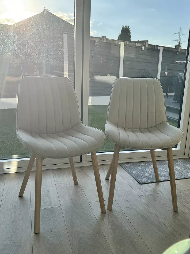 Bella Cloud Grey Dining Chairs -  Set of 2 - Whitewash Oak Legs - Laura James 
