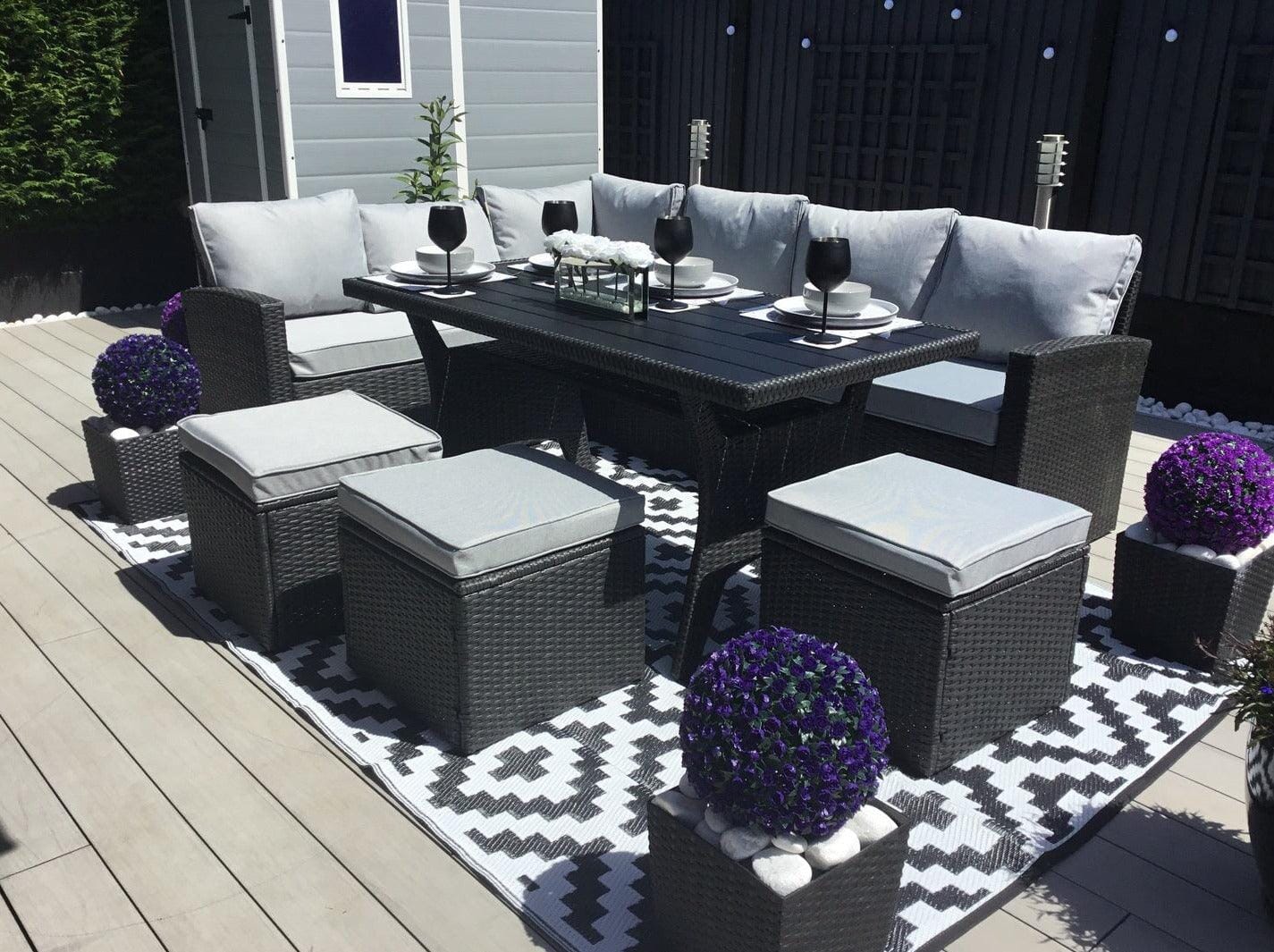 Aston 9 Seater Outdoor Sofa Dining Set with Polywood Table Top Black Laura James