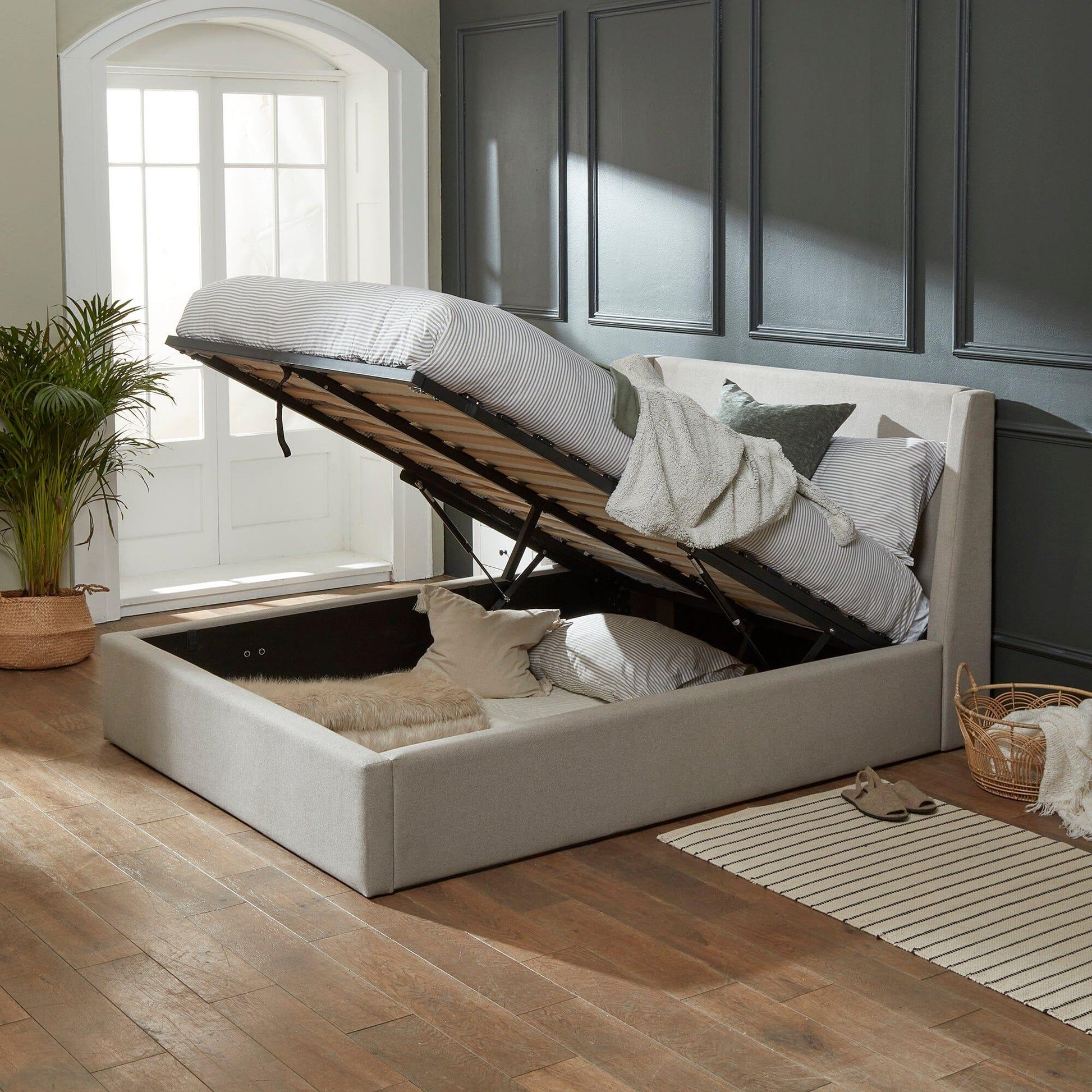 Otto Double Ottoman Bed - Fossil Woolly Twill - Laura James