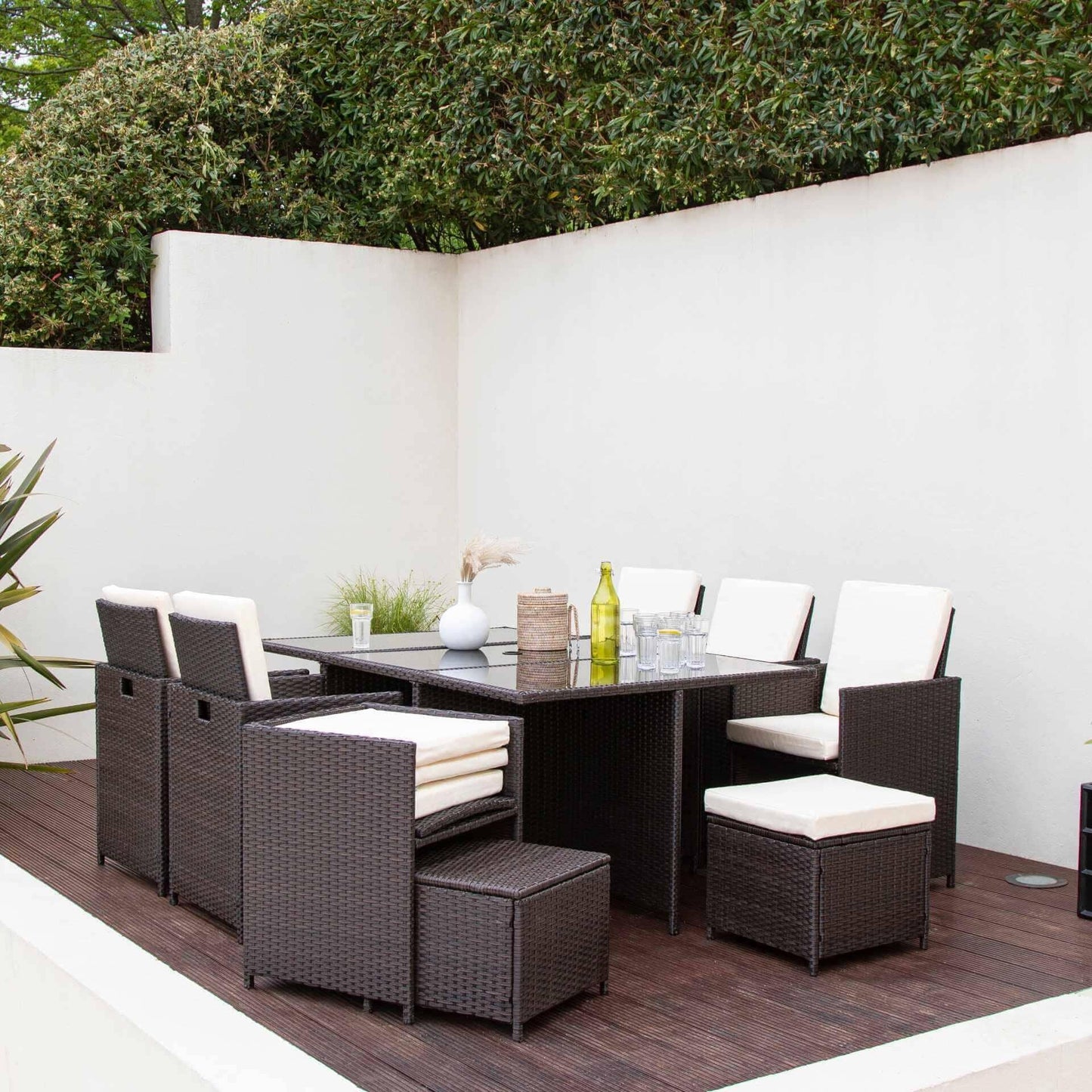 Outlet - 10 Seater Rattan Cube Outdoor Dining Set - Brown Weave - Laura James