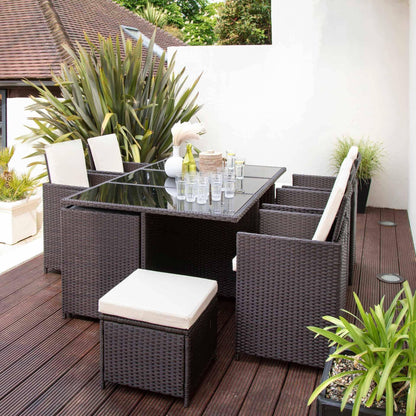 Outlet - 10 Seater Rattan Cube Outdoor Dining Set - Brown Weave - Laura James